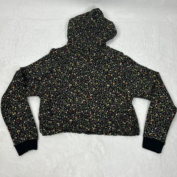 Levi's Hoodie Womens Small Black Floral Cropped Pullover Sweatshirt Red Tab - Picture 3 of 9